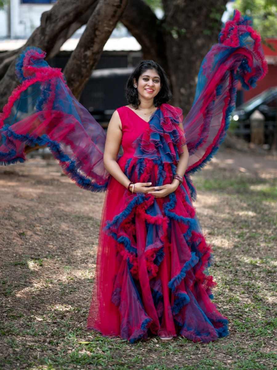 Maternity Baby Shower Blue & Magenta Net