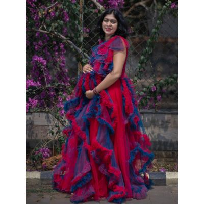 Maternity Baby Shower Blue & Magenta Net