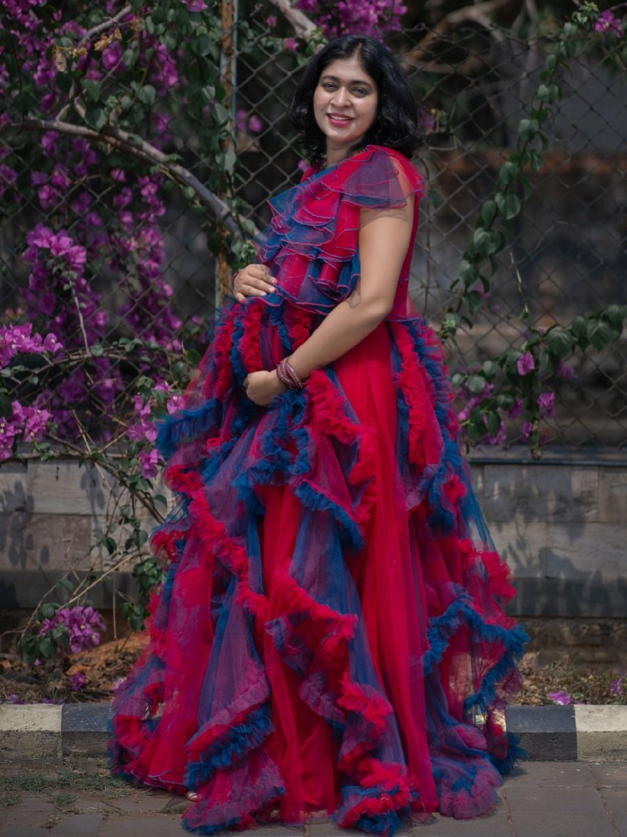 Maternity Baby Shower Blue & Magenta Net