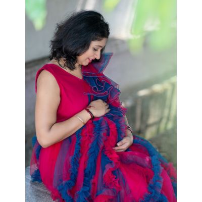 Maternity Baby Shower Blue & Magenta Net