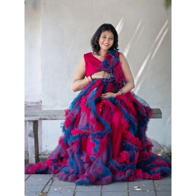 Maternity Baby Shower Blue & Magenta Net