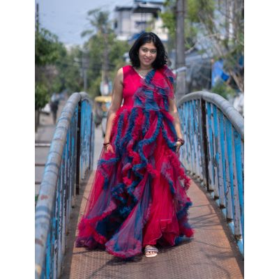 Maternity Baby Shower Blue & Magenta Net