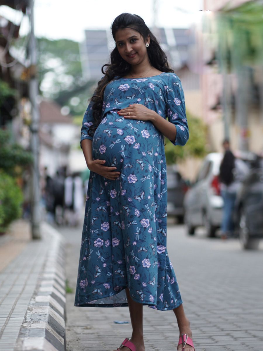 Maternity Short Zipless Dress- Gilda P Blue