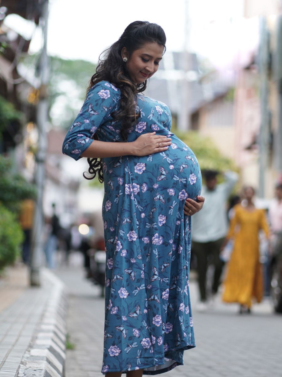 Maternity Short Zipless Dress- Gilda P Blue