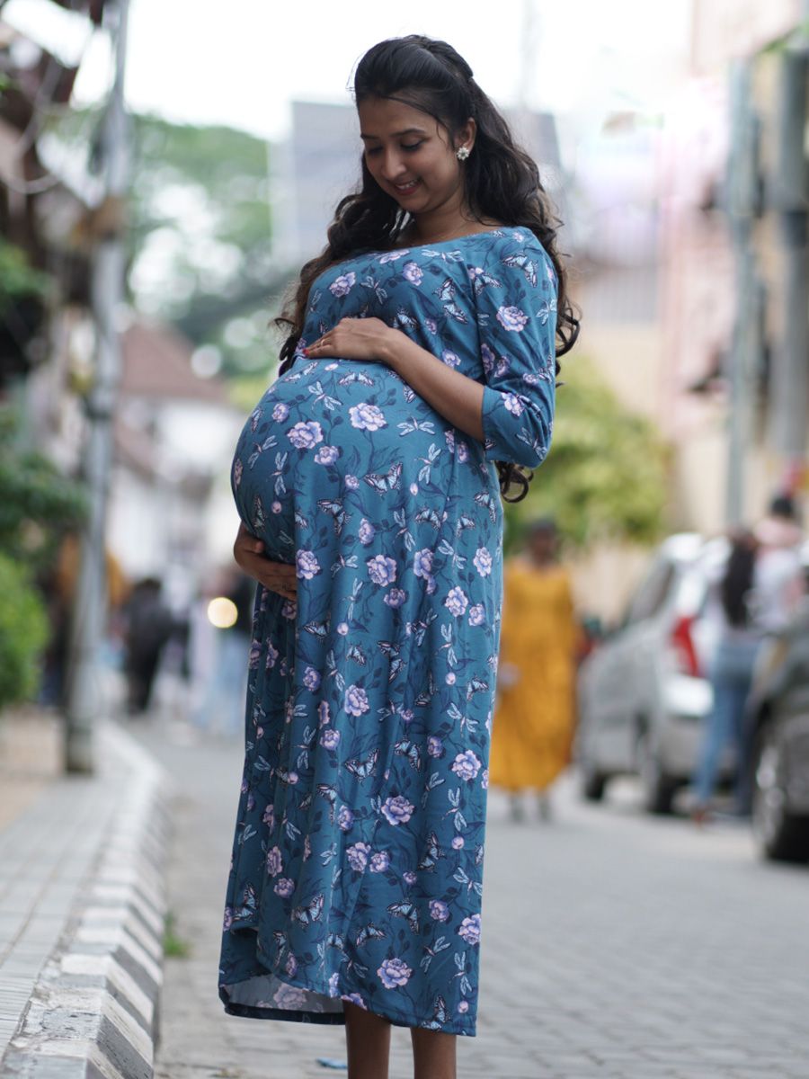 Maternity Short Zipless Dress- Gilda P Blue