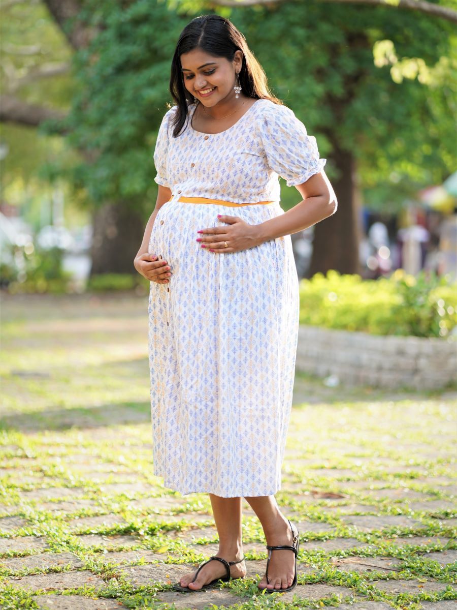 Maternity Short Dress- White ( Print)