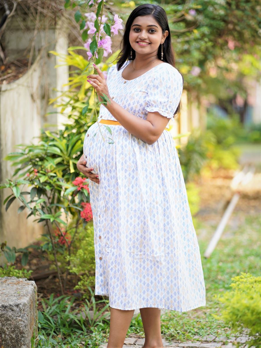 Maternity Short Dress- White ( Print)