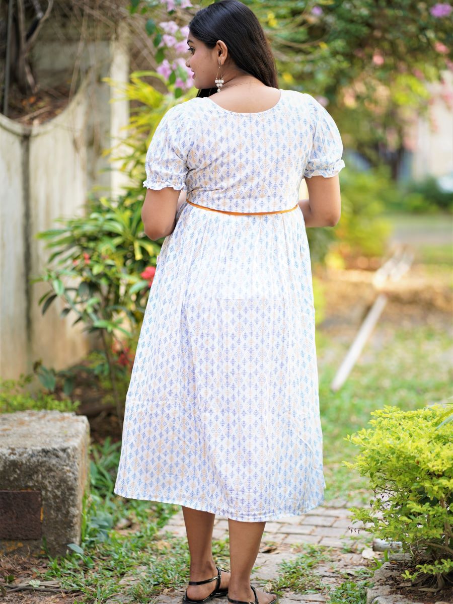 Maternity Short Dress- White ( Print)