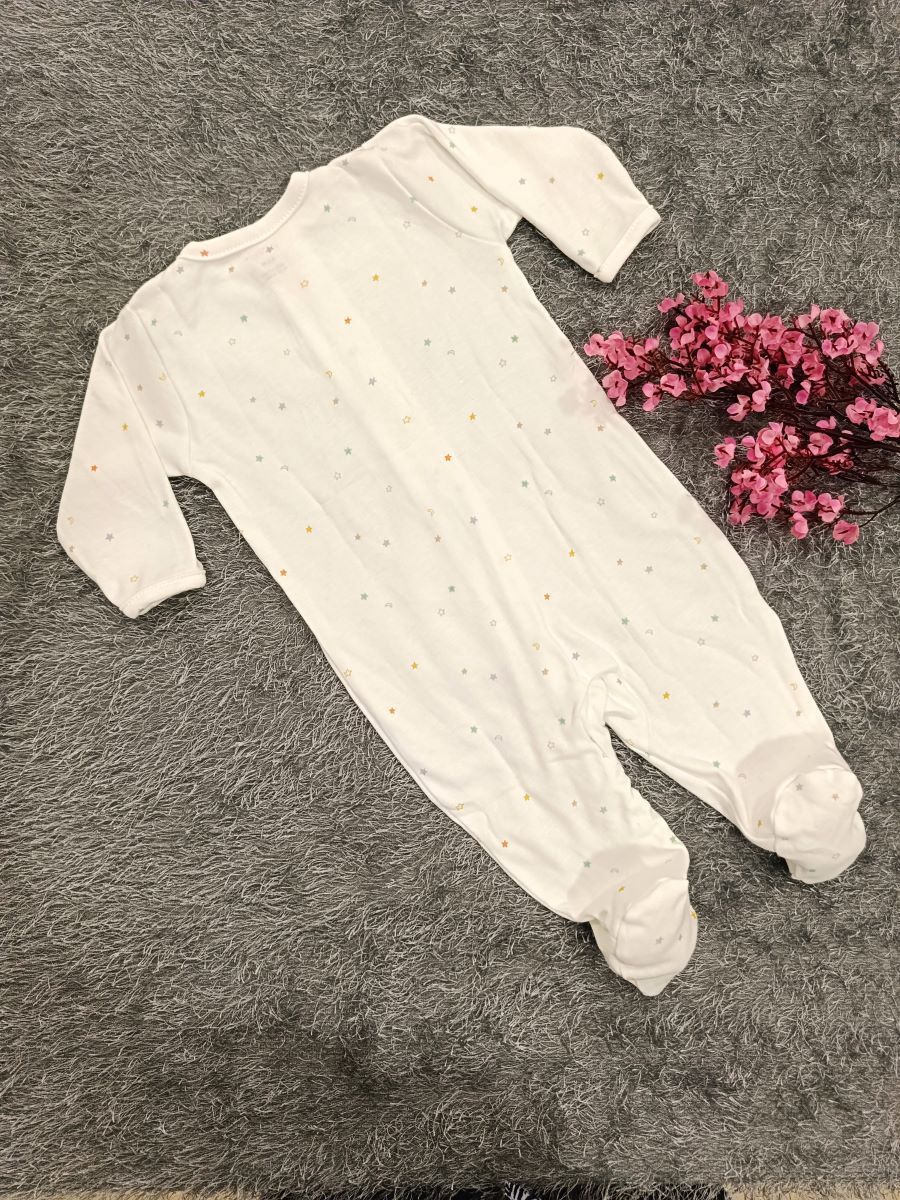 Baby Sleepsuit/ Cap Girl- White Star