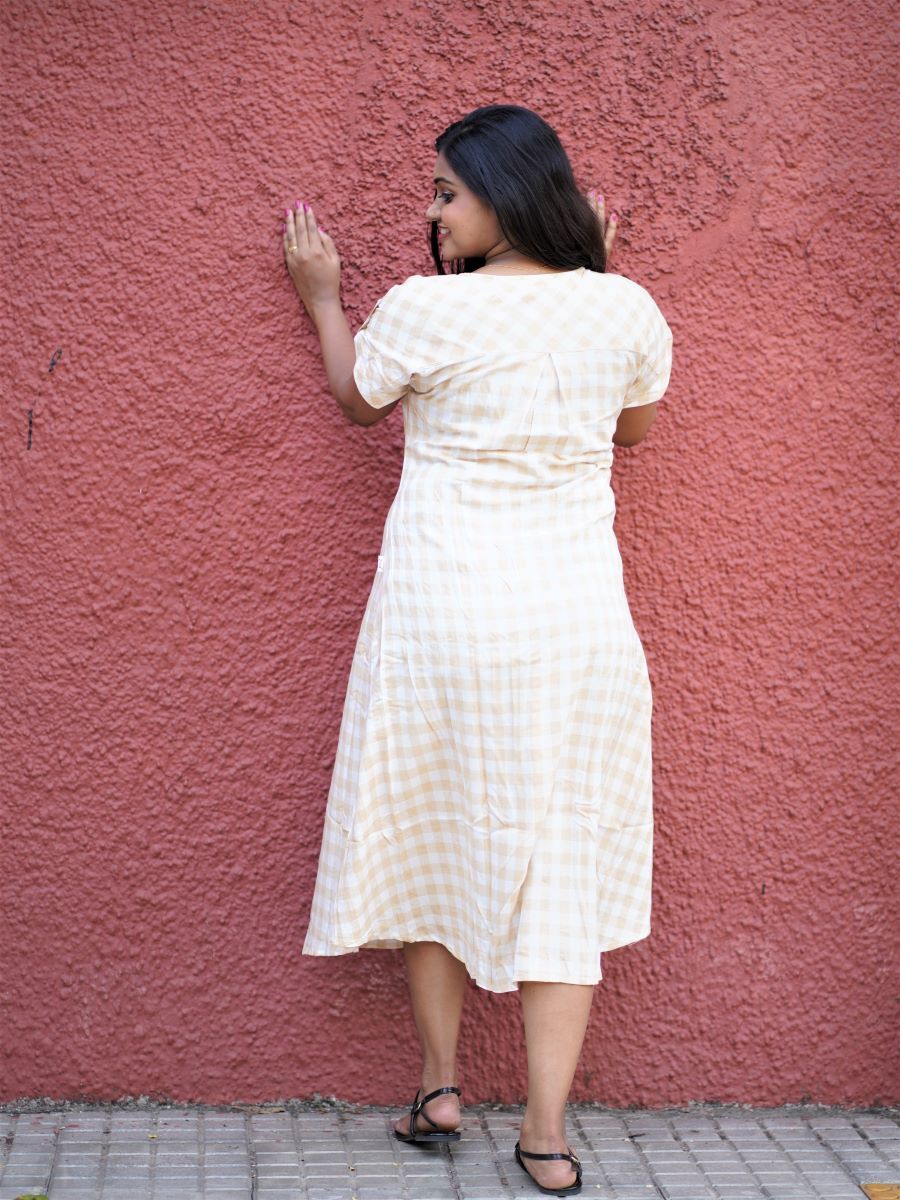 Maternity Short Dress- Checks (Light Yellow)