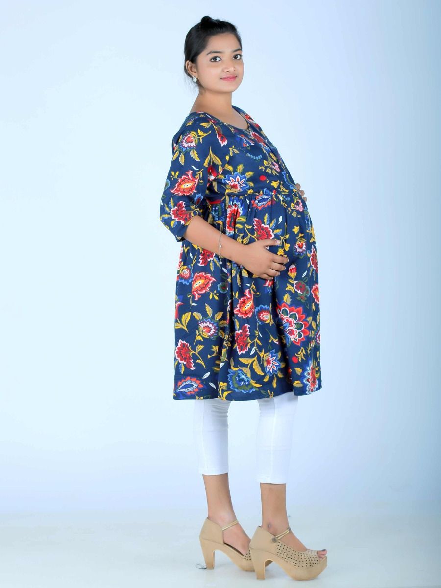 Nursing Top Floral Printed (Pyar Blue)
