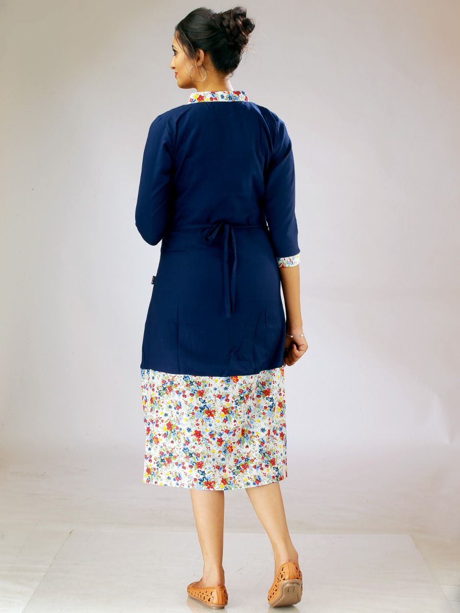 Maternity Kurta Floral Print On Bottom (Stuffy Blue)
