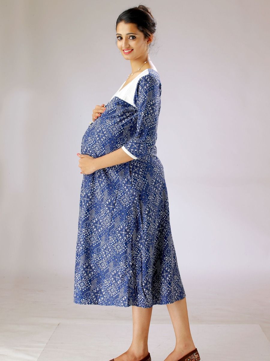 Maternity Top with White Yoke (Lehar Blue)