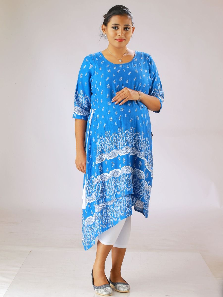 Maternity Top Abstract Print (Helna Blue)