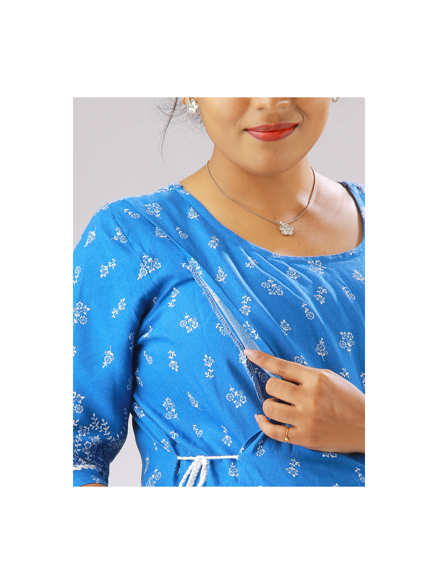 Maternity Top Abstract Print (Helna Blue)