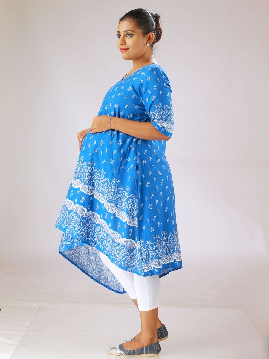 Maternity Top Abstract Print (Helna Blue)