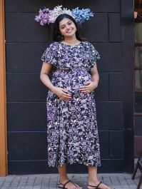Maternity Short Dress- Floral (Black)