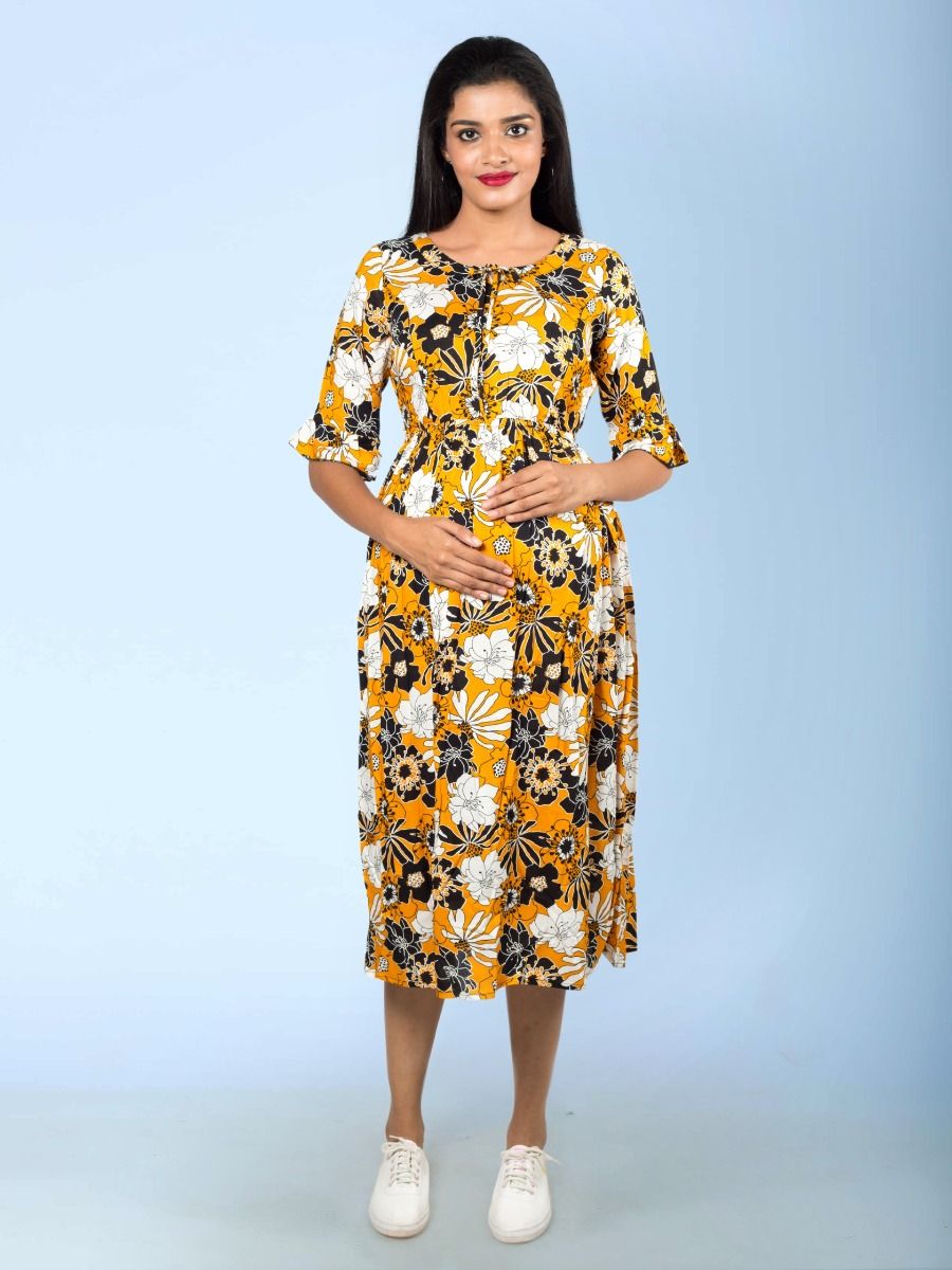 Maternity Midi Dress Floral (Misa yellow)