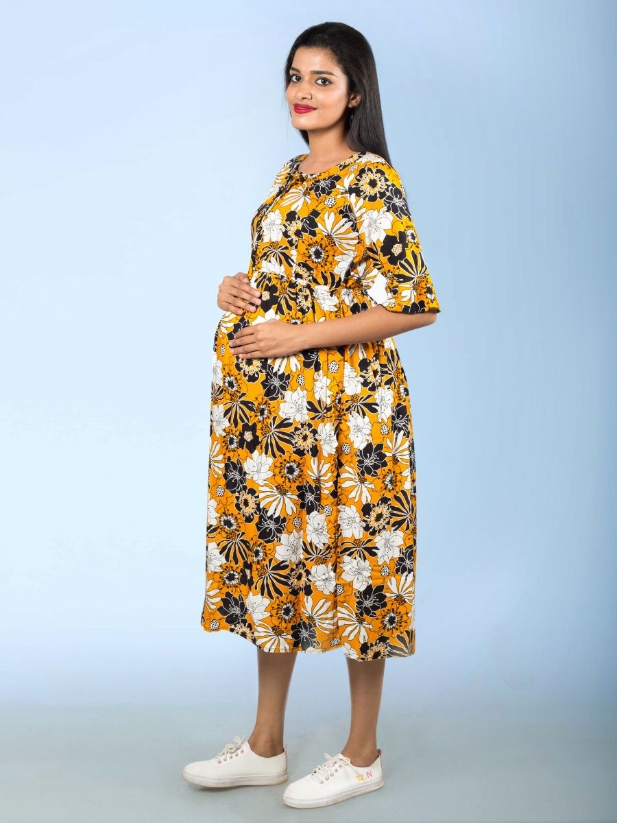 Floral Maternity & Nursing Dress(Misa yellow)
