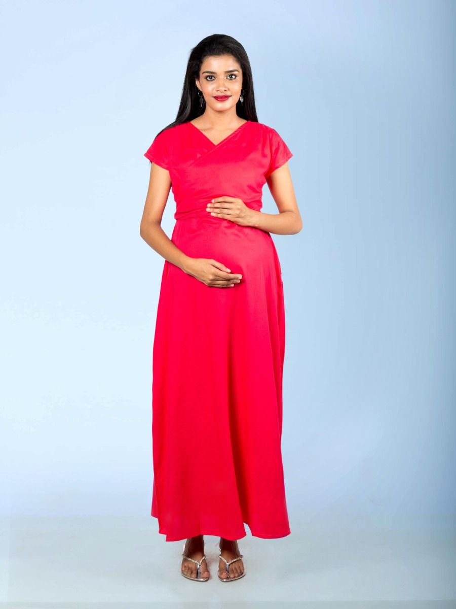 Blush draped maternity and nursing Gown (Shami red)