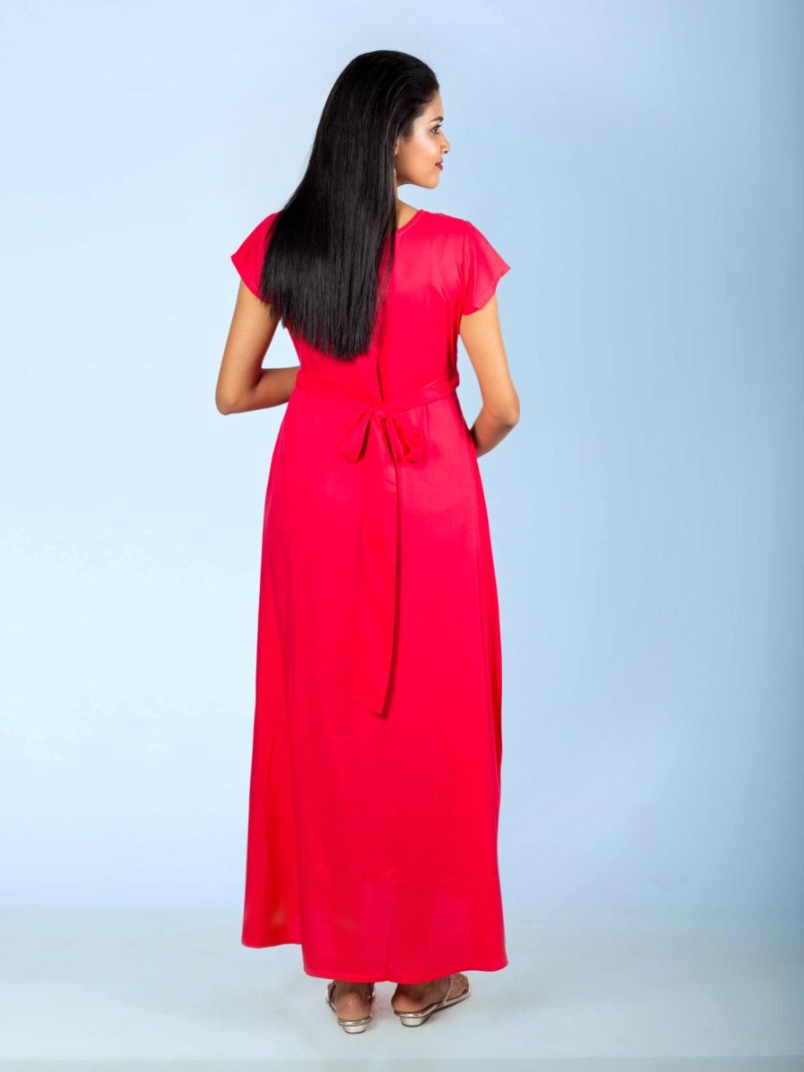 Blush draped maternity and nursing Gown (Shami red)