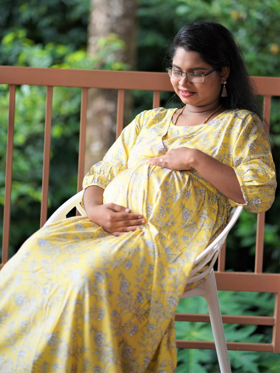 Maternity Full Gown- Floral (Yellow)