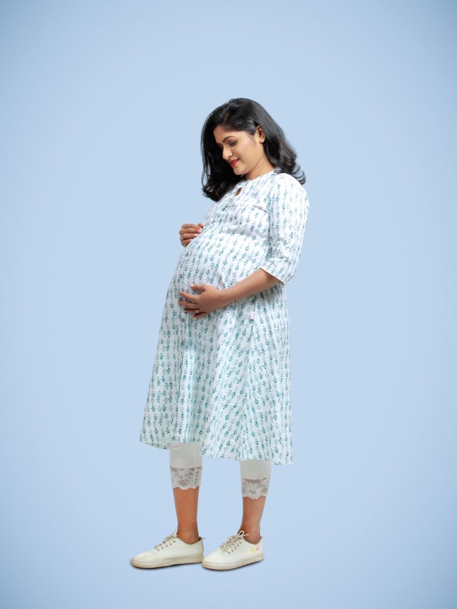  Maternity & Nursing Full printed open top-Diti Green