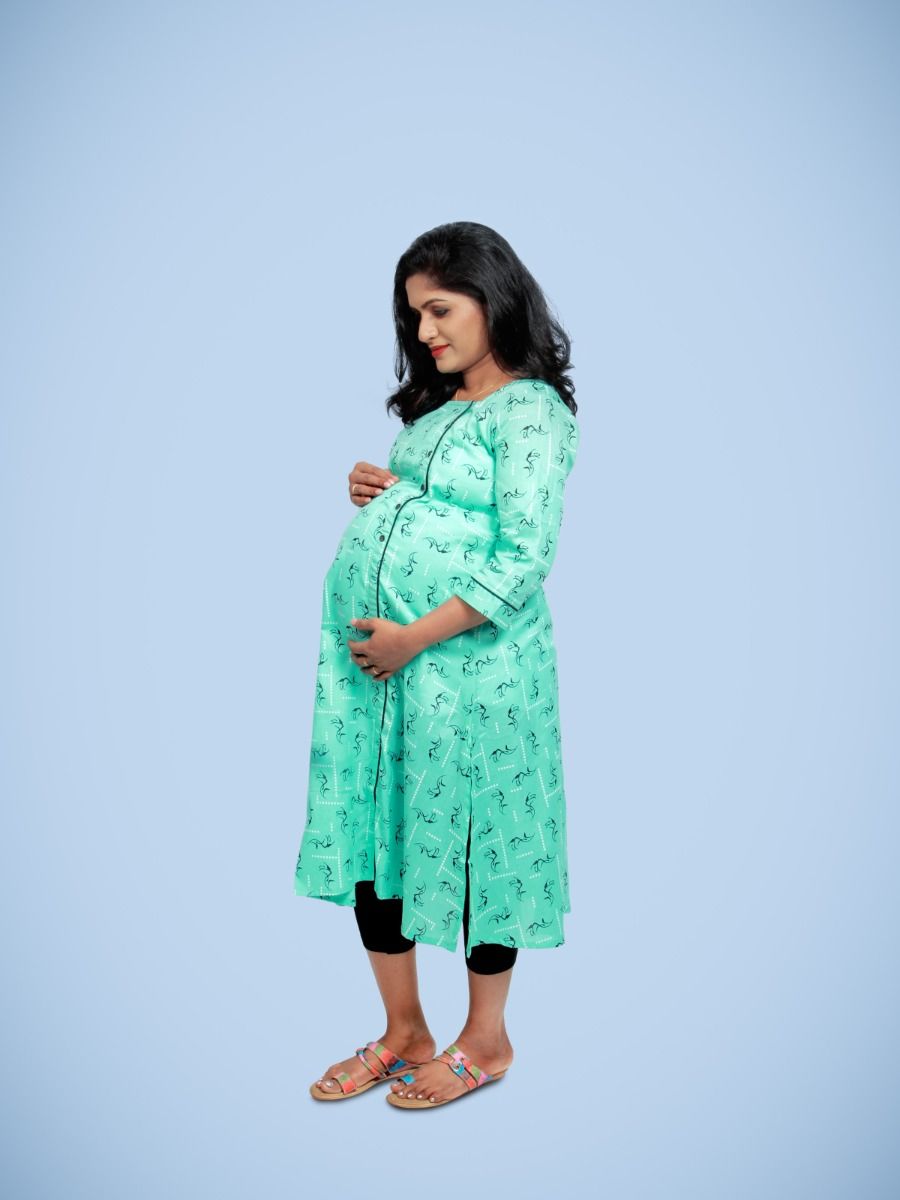 Maternity & Nursing Kurti with FREE MASK -Sikha Aqua Blue