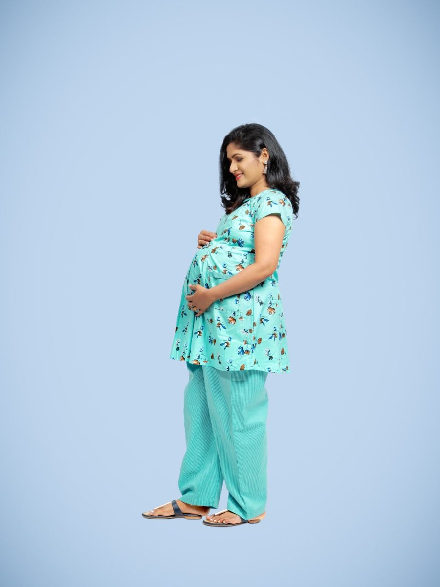 Maternity & Nursing Pyjama suits-Zoya Blue