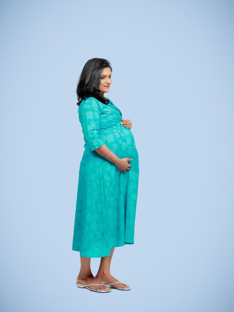 Printed  Maternity & Nursing Short dress-Rithu blue 