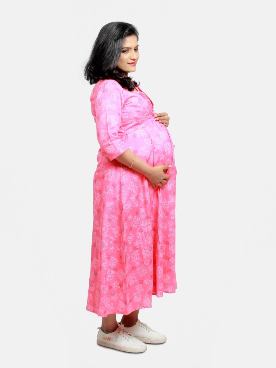 Maternity Midi Dress-Rithu Pink