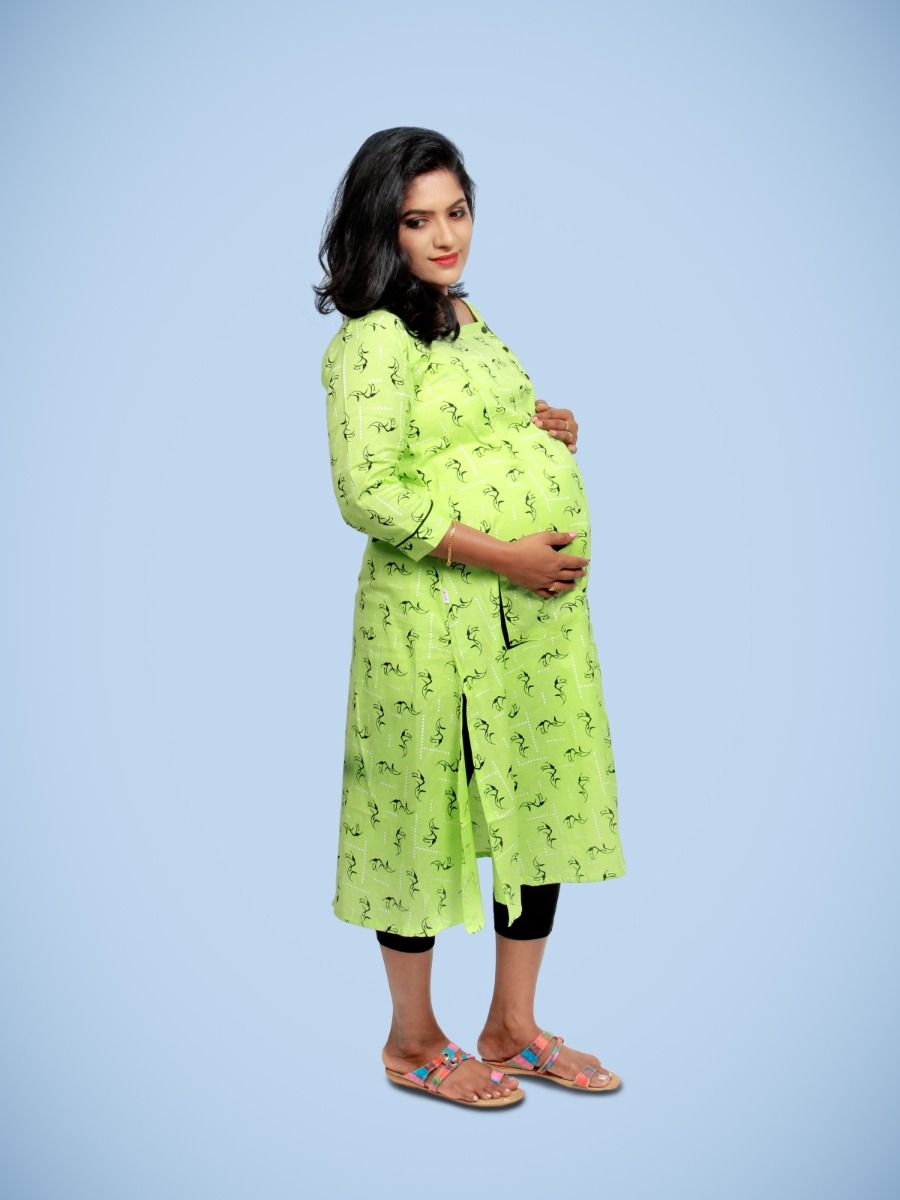 Maternity & Nursing Kurti with FREE MASK -Sikha Light Green