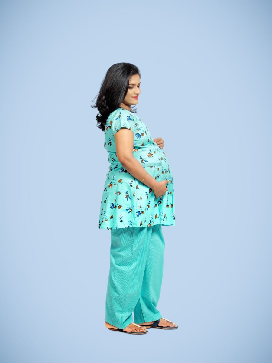 Maternity & Nursing Pyjama suits-Zoya Blue