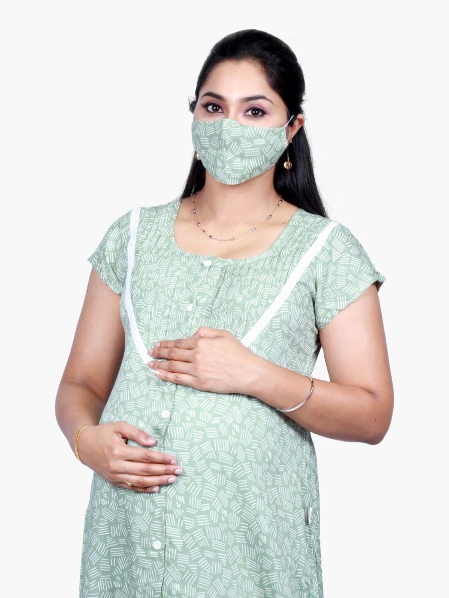 Maternity Nightie with FREE MASK ALAMEA PALE GREEN
