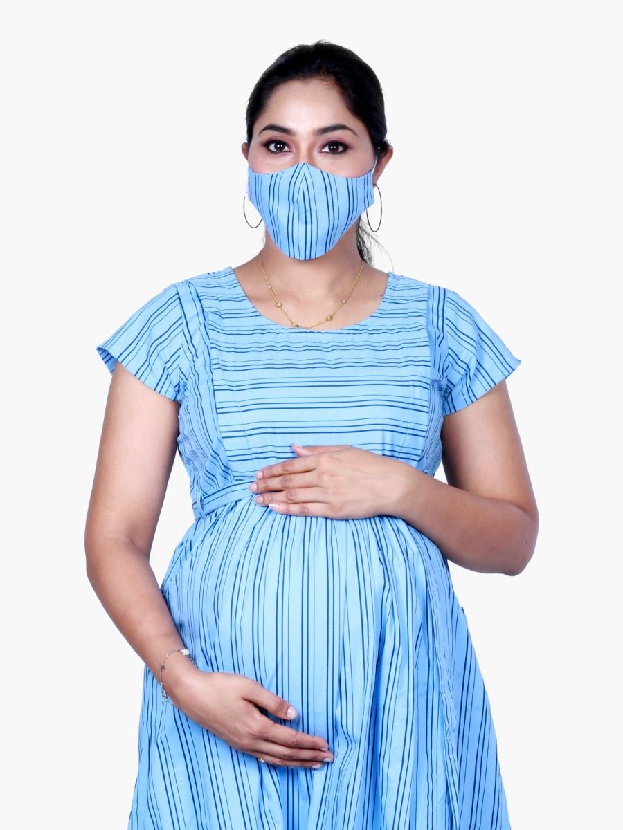 Maternity Midi Dress with FREE MASK (LINES)