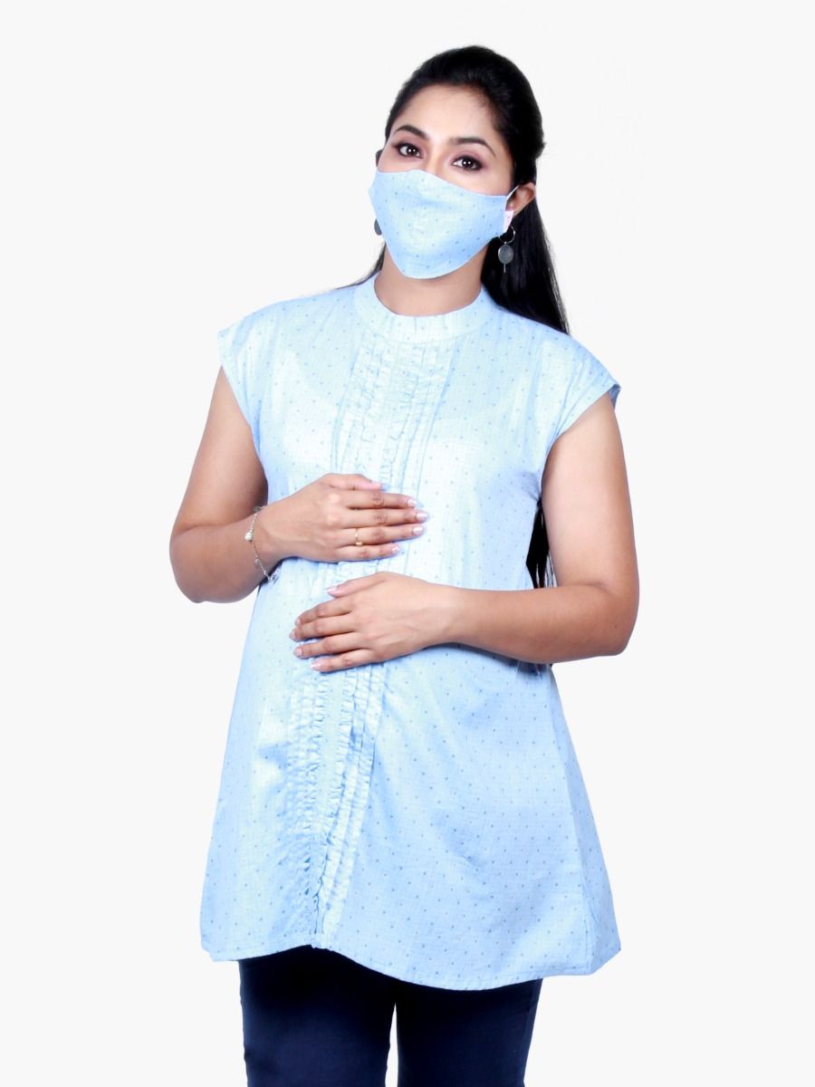 Maternity top with FREE MASK (NORA BLUE)