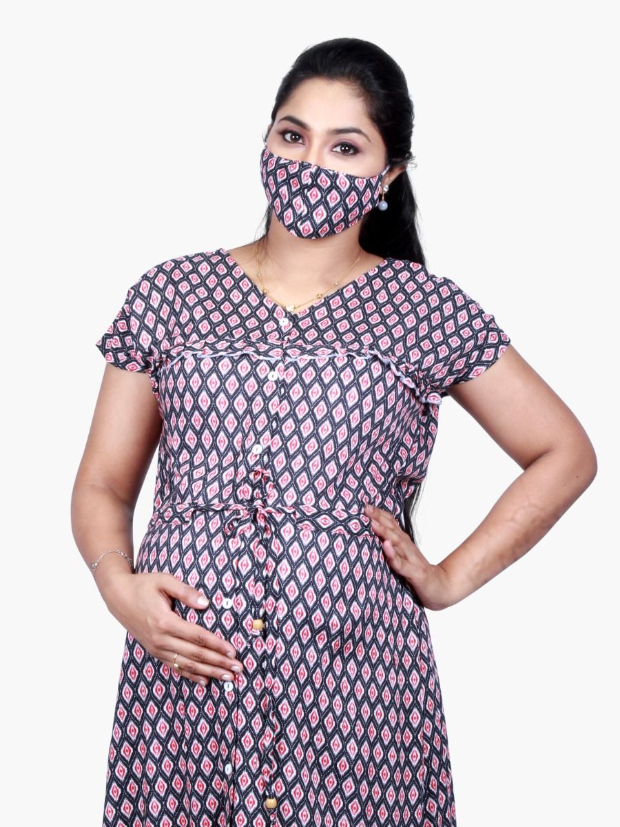 Maternity Nightie with FREE MASK (BERIN RED)