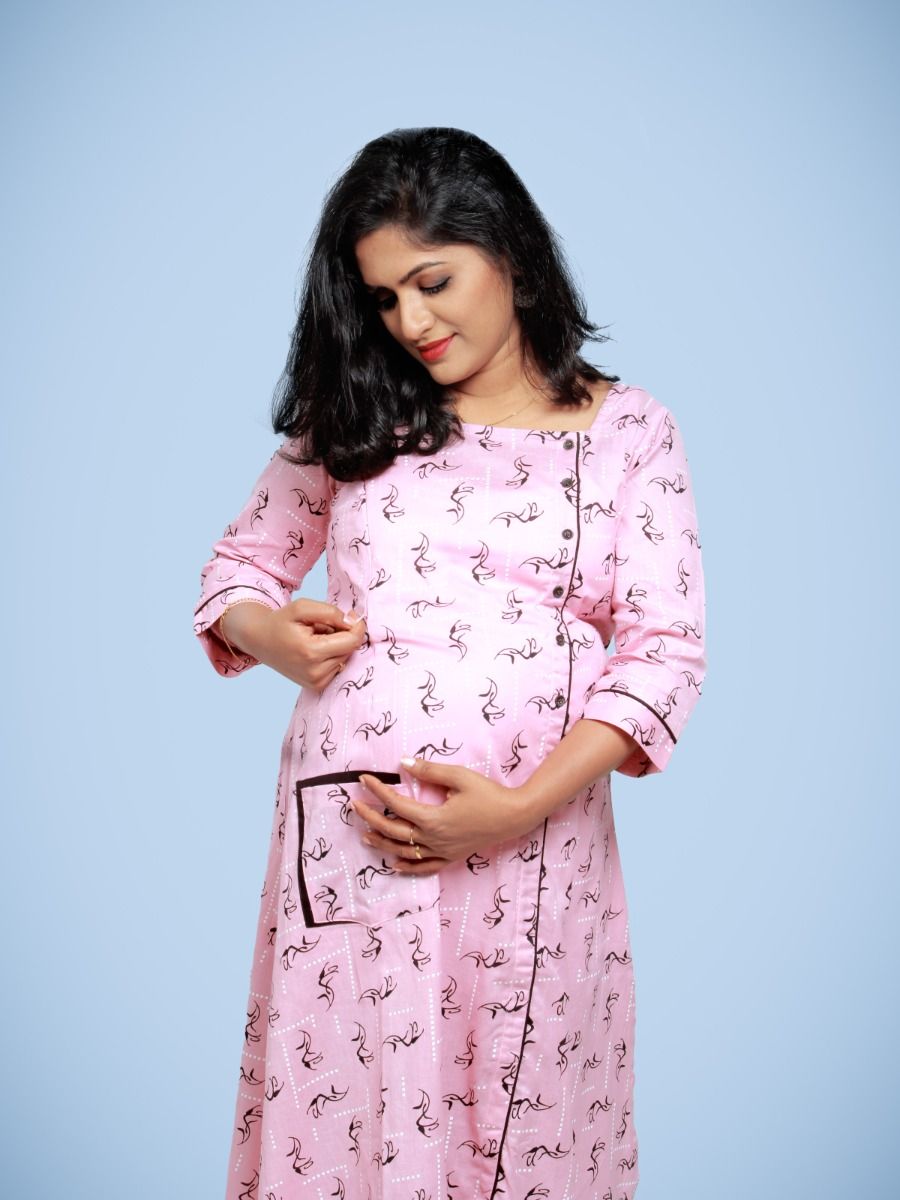 Maternity & Nursing Kurti with FREE MASK -Sikha Pink