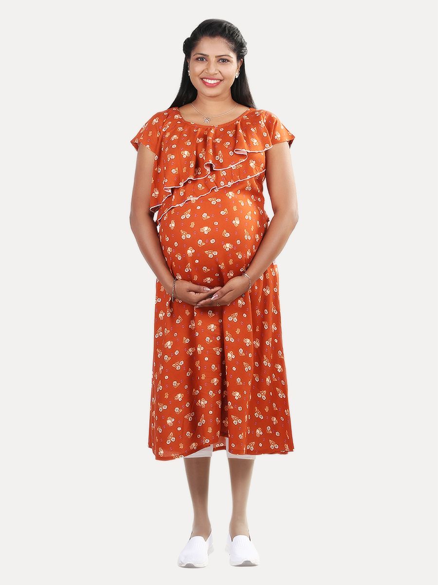 Maternity Nightie Short with Free Mask (Hemal Brown)