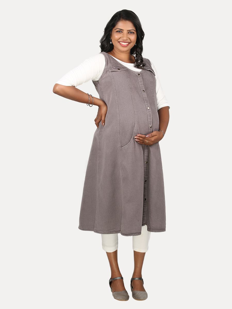 Maternity Midi Dress(Jean Romper Grey)