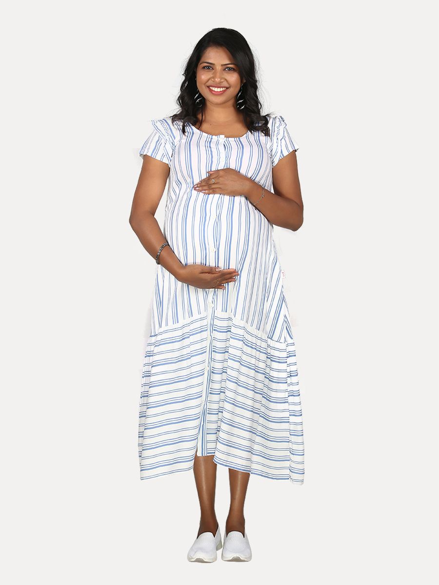 Maternity Nursing Nightdress Printed Open Nightwear Black... | Happy Mama |  SilkFred UAE