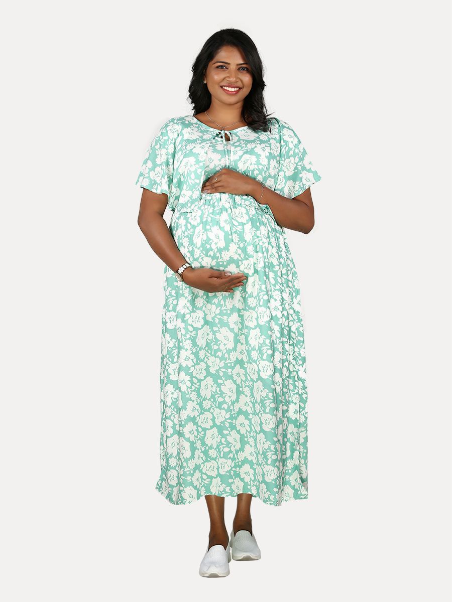 Maternity Nightie Short with Free Mask (Fin Green)