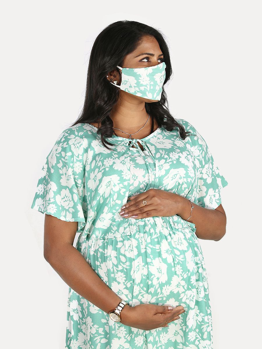 Maternity Nightie Short with Free Mask (Fin Green)