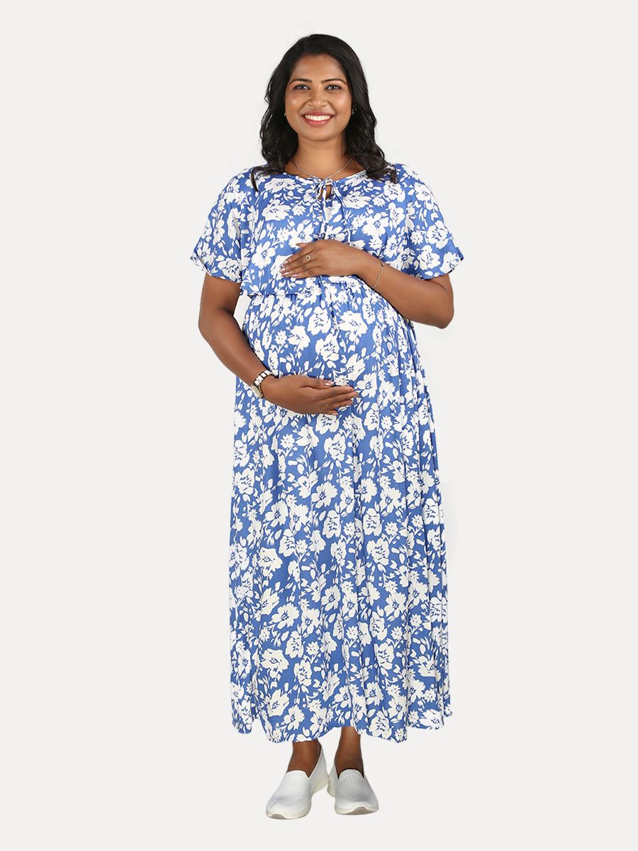 Maternity Nightie Short with Free Mask (Fin Blue)