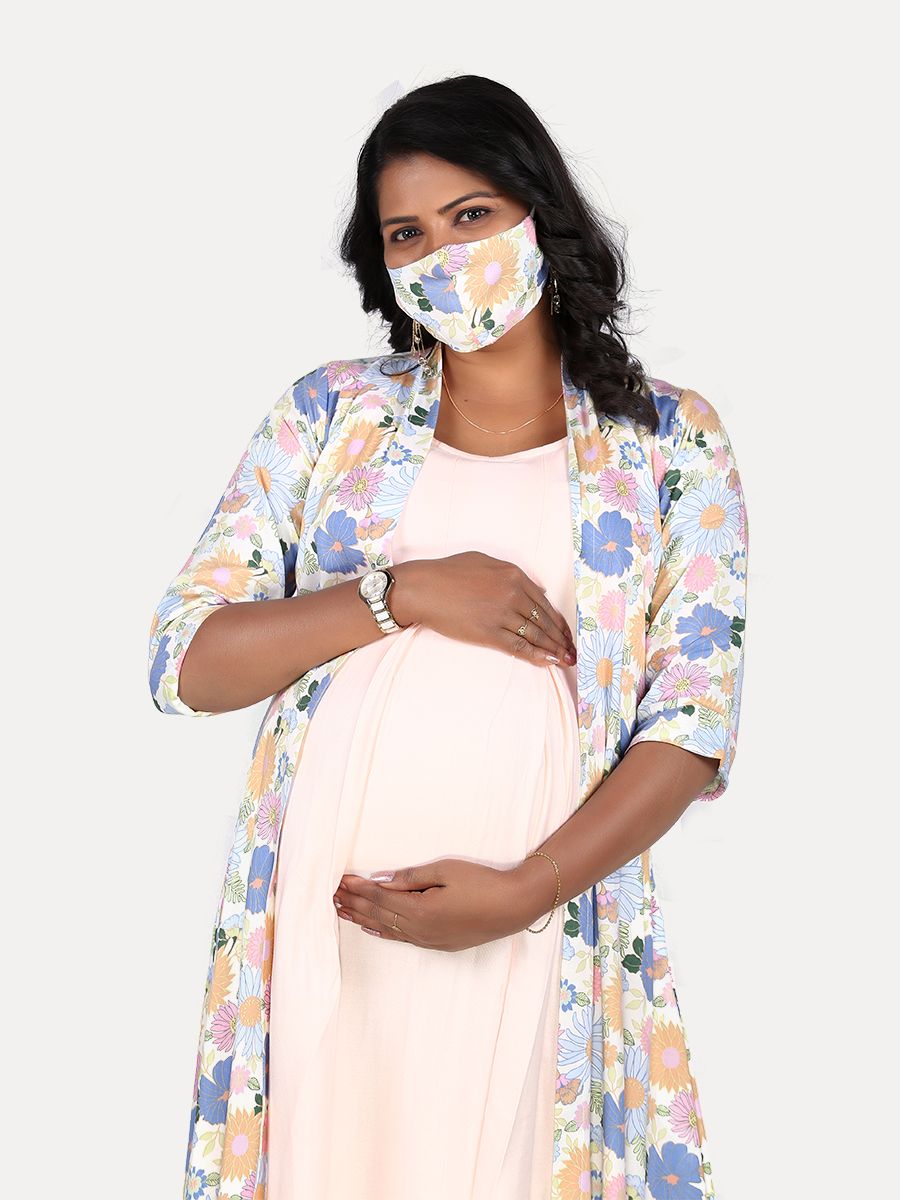 Maternity Sleeveless Dress with Open Jacket & Mask(Rachi Peach/Chrisy White)
