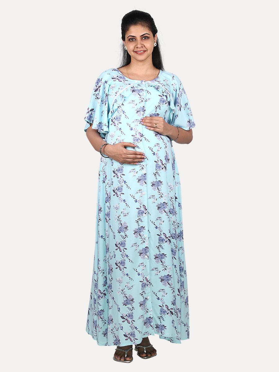 Zivame Maternity Knit Cotton Knee Length Nightdress - Medieval Blue