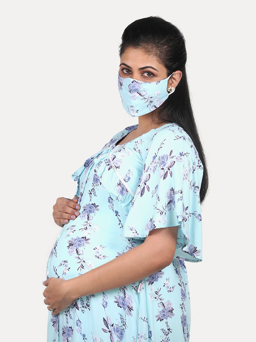 Maternity Nightie with FREE MASK(Tihu Blue)