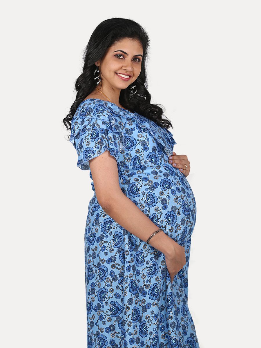 Maternity Midi Dress with Free Mask (Evely Blue)
