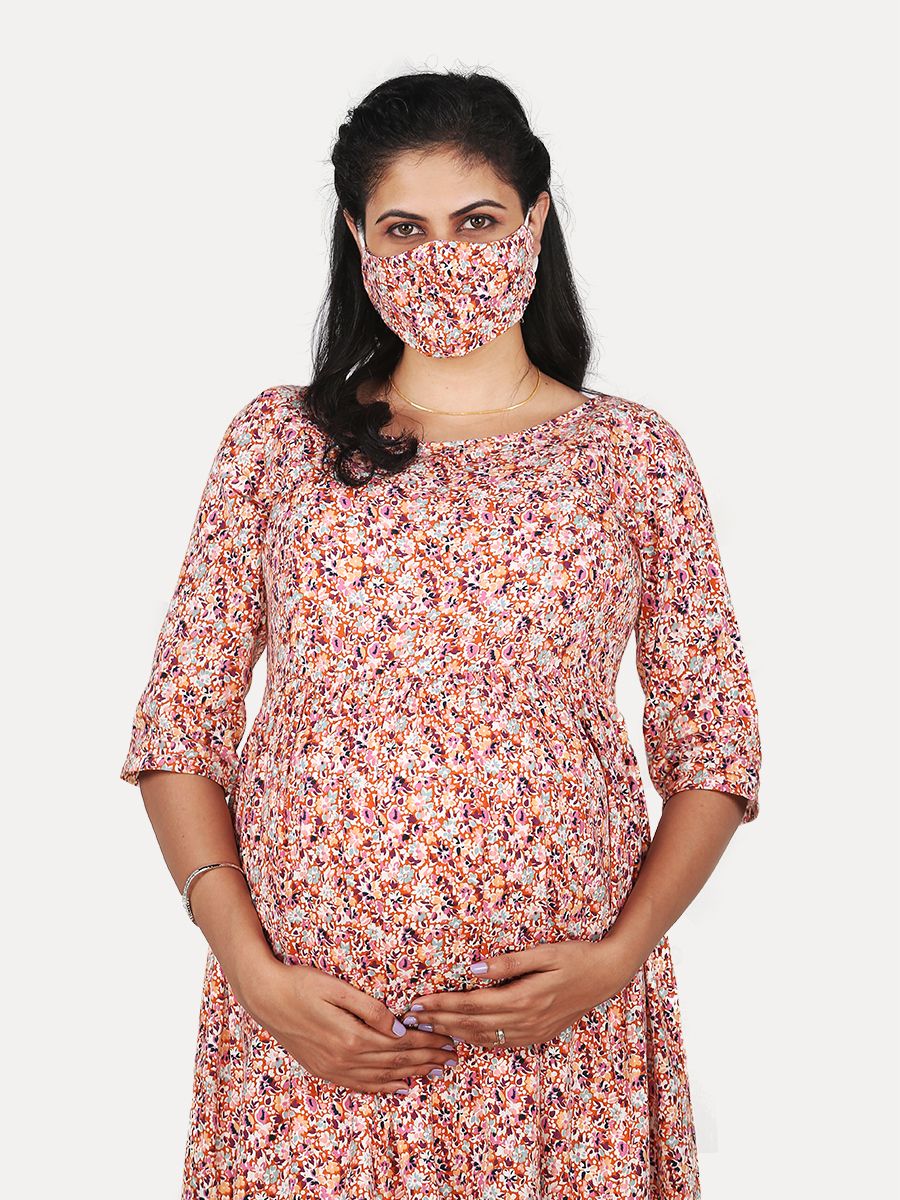 Maternity Midi Dress with Free Mask (Ari Multi)