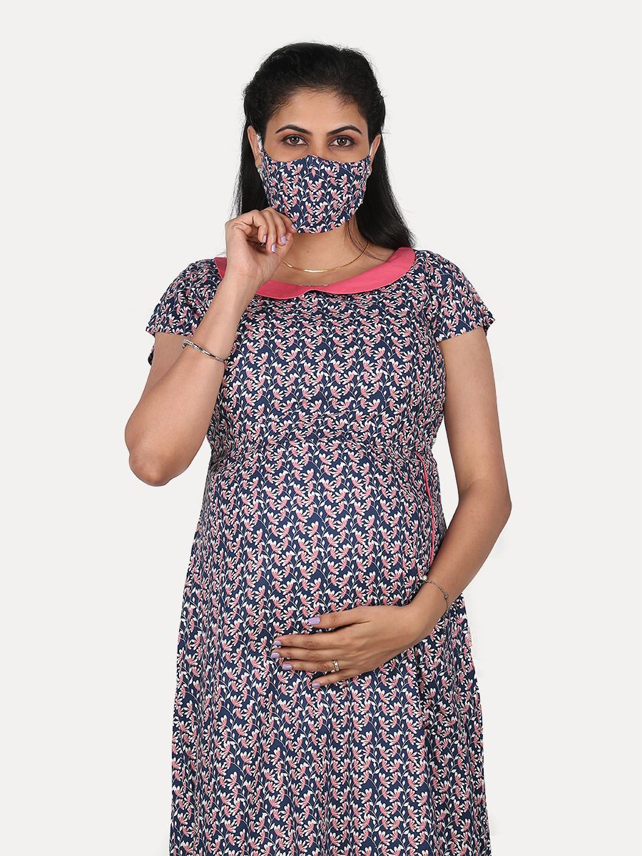 Maternity Midi Dress with Free Mask (Poppy Blue)